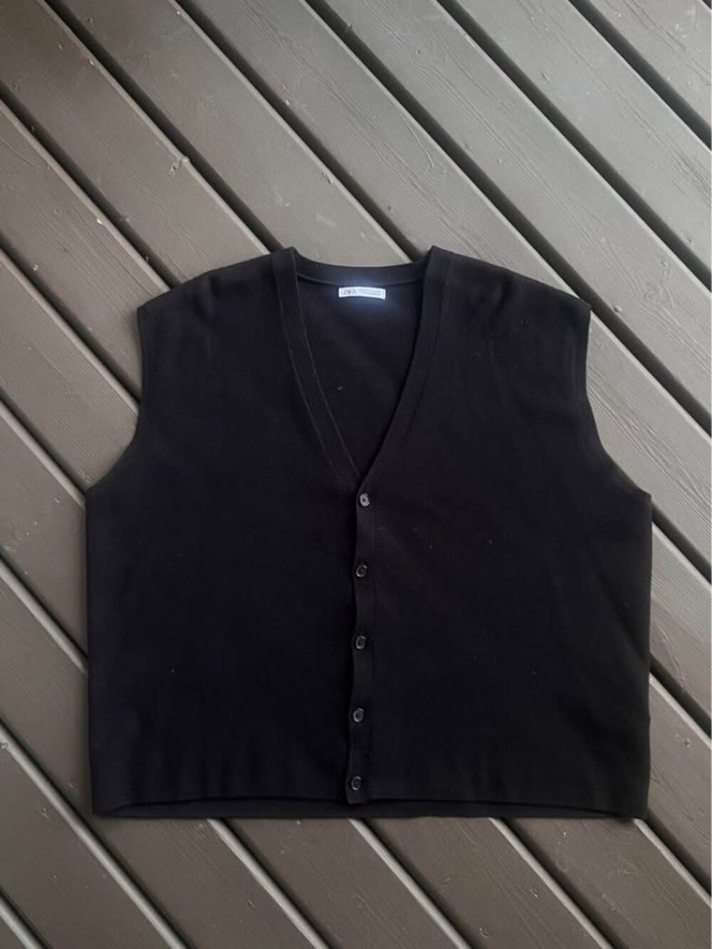 Zara Button Up Knit Sweater Vest - Black - Size XL